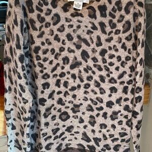 Magaschoni Size Medium Brown Leopard Animal Print 100% Cashmere Pullover Sweater